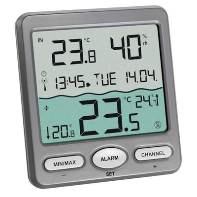 TFA Dostmann Venice Pool Thermometer, 30.3056.10, per il monitoraggio della temperatura dell'acqua in piscine, laghetti o vasche idromassaggio Termometro digitale wireless per piscine, grigio