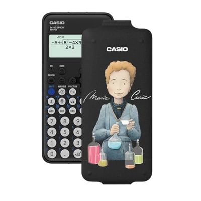 Casio FX-82SP CW - Calcolatrice scientifica, con Marie Curie illustrata da Raquel Riba Rossy, consigliata per il curriculum spagnolo e portoghese, 5 lingue, più di 300 funzioni, colore grigio scuro