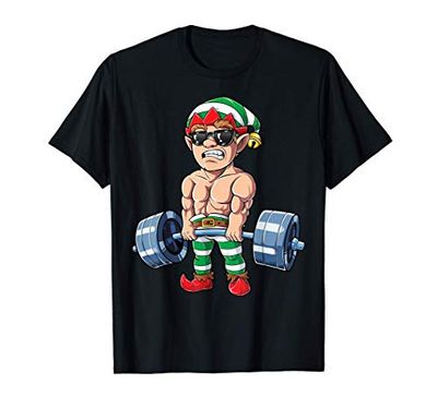 Elf Weightlifting Christmas Fitness Gym Deadlift Xmas Men Maglietta