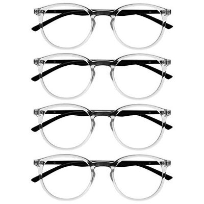 OPULIZE Met Gafas de Lectura 4-Pack Montura Redonda Transparente Negro Resistente a Arañazos Bisagras de Muelle Ordenador Gaming Antirreflejante Hombre Mujer RRRR60-C +3.00