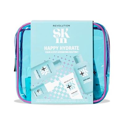 Revolution Skin, Happy Hydrate 4 Step Starter Kit, Hydrating Skincare Set Includes Cleansing Milk, Essence, Serum & Moisturise, Vegan & Cruelty-Free, 4 Products Included
