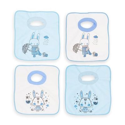 Pack de 4 Baberos Impermeables Azul estampados con Cuello Elástico - Extra Suaves y Absorbentes - Baberos de Microfibra con Forro Impermeable Apto para Secadora - Para Bebés +12 Meses y Guardería