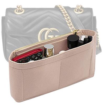 LEXSION Organizador de fieltro con cremallera, pequeño para bolso de mano para bolso de hombro GG Marmont Matelasse (paquete de 2), pequeño 8030, color beige