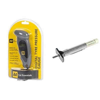 AA Digital Tyre Pressure Gauge and Silverline 380151 Tyre Tread Gauge, 1-25 mm