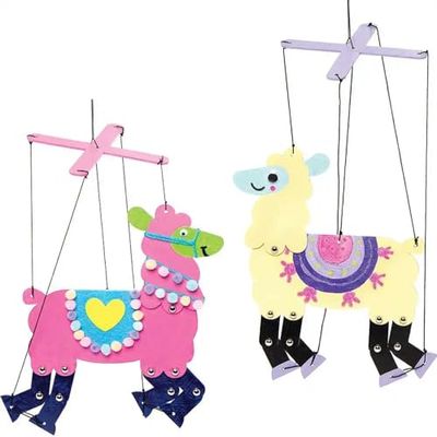 Baker Ross Dancing Llama Wooden Marionette Craft Set - 2 Pack, Wooden Puppets for Kids to Paint, Craft and Decorate (FC385)