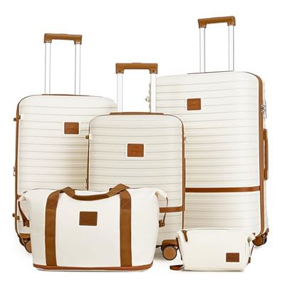 Joyway Ensemble de valises 3 pièces avec Roue rotative, Sangle de Voyage Rigide Extensible avec Serrure TSA (20/24/28), Blanc, 9 Piece Set, Ensemble de valises avec roulettes pivotantes