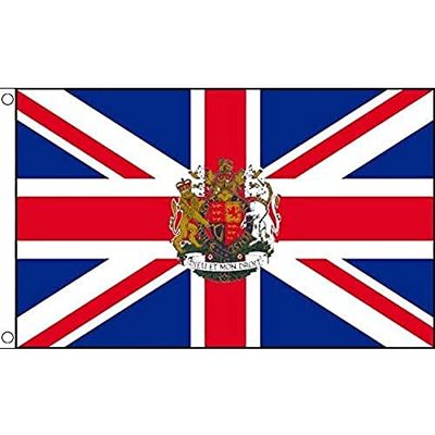 AZ FLAG - Bandera Reino Unido con Armas - 90x60 cm - Bandera Inglesa con Escudo - Britanica – UK 100% Poliéster con Ojales de Metal Integrados - 50g - Colores Vivos Y Resistente A La Decoloración