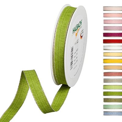 Halbach Seidenbänder Nastro decorativo con bordi in lino, larghezza: 15 mm, lunghezza 20 m, nastro per regali, decorazione fai da te, colore: verde muschio