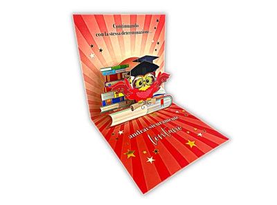 LINA OFFICINE GRAFICHE CREATIVE Funny Pop Up Graduation Gadget Card with Owl for Men or Women Gift and Congratulations to Engineer Nursing Lawyer 6" x 6" (OWL) 90-027
