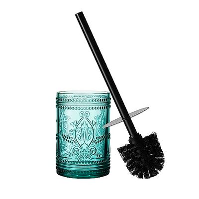Ensemble de brosses de Nettoyage décoratives en Verre pour Cuvette de Toilette et Support pour Accessoires de Salle de Bain, Organisation, décoration - Bleu Sarcelle (Brosse et Support Uniquement)