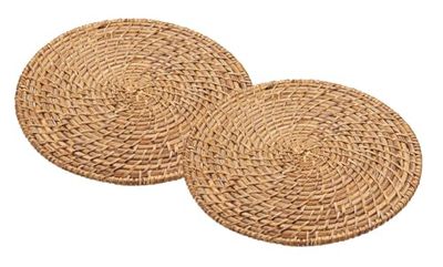 Artesà base de mesa redondos de vime e bambu, conjunto de 2, protetores de mesa tecidos à mão para jantar, 28 cm - castanho