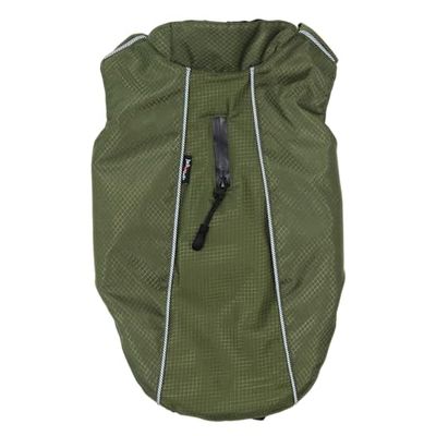 JACK AND VANILLA, Manteau imperméable pour Chien, Coupe Vent, Facile à Entretenir, Ajustement Parfait pour Taille S, Longueur 30 cm, Couleur Olive, Modèle Expedition