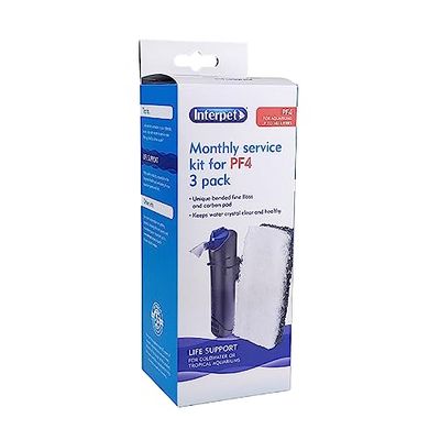 Interpet - Kit di Manutenzione mensile PF4 Mini Filtro di Alimentazione per Acquario, Filo interdentale e Schiuma di Ricambio in Carbonio, Confezione da 3