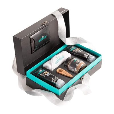 mCaffeine Coffee Moment Skin Care Gift Kit - for Clean, Nourished Skin - Body Scrub, Face Scrub and Wash, Perk-Up Face Towel and Brew Scoop - 5 Pc