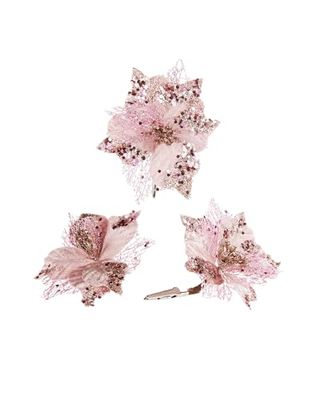 WeRChristmas Artificial Baby Pink Poinsettia Flower with Clip, 3 Pack
