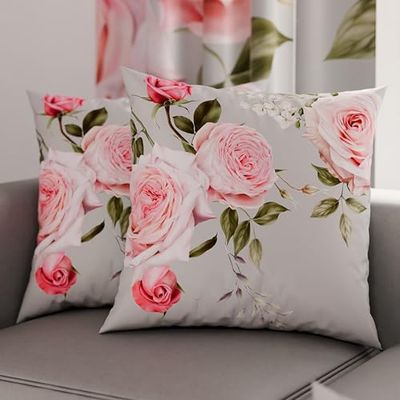 PETTI Artigiani Italiani - Coppia di Federe Cuscino 40x40 cm in Microfibra, Cuscini Arredo Camera da Letto, Divano, Salotto, Set 2 Fodere Copricuscino, Federa Floreale 20 Grigio, 100% Made in Italy