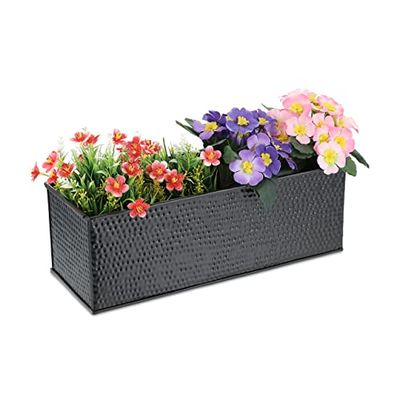 Relaxdays Fioriera in Ferro Galvanizzato, Rettangolare, Design Effetto Martellato, per Interni, HxLxP: 14x40x15 cm, Nero