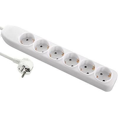 Electraline 51611 Extensão de 6 tomas, cabo 3G1 de 1,5 m, branco, 1,5 m