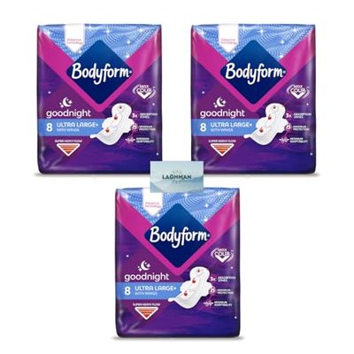 Bodyform Cour-V Ultra Night Sanitary Towels Wings 10597, 8'S (Pack of 3)