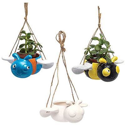 Baker Ross FC695 Insect Keramische Hangende Bloempotten - Doos à 3 stuks, Knutselpakketten voor Kinderen, Plantenpot Schilderen, Keramiek Kunstnijverheid