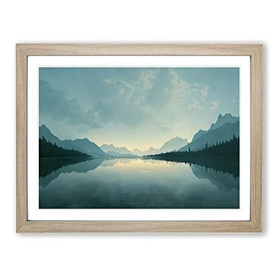Mountain Lake Reflection Vol.3 H1022 Framed Print for Living Room Bedroom Home Office Décor, Wall Art Picture Ready to Hang, Oak A2 Frame (64 x 46 cm)