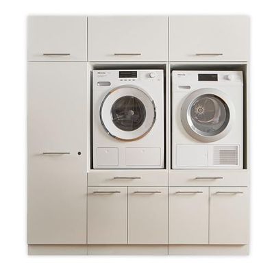 Laundreezy Lavadora y Armario Multiusos, Color Blanco, Certificado TUV con Mucho Espacio de Almacenamiento, Madera de ingeniería, Kombi 6