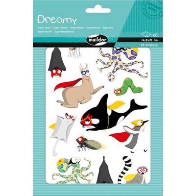 Maildor AE237C - GOMMETTES Dreamy - 6 planches 14,8x21cm - ANIMAUX SUPER-HÉROS (78 stickers)