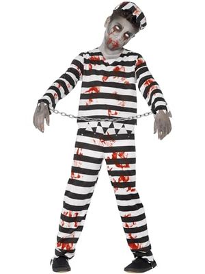 Smiffys Costume condamné zombie, avec haut, pantalon, chapeau & revers poignets,Noir/Blanc,S