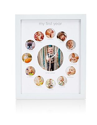 Pearhead My First Year Baby Keepsake Picture Frame, Baby’s First Year Photo Frame, Mother’s Day Accessory, Gender-Neutral Baby Milestone Nursery Wall Décor, 13 Photo Inserts, White