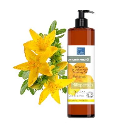 Millepertuis Bio, Extra-Forte, Macérât Huileux Rouge, Concentrée, Huile de Soin Apaisant, Peaux Sensibles, Irritées, Rougeurs, Cicatrices, Vergetures, Cheveux, Après-Soleil, 200 ml