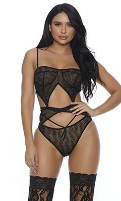 Forplay Midnight Affair Teddy, Black, Large
