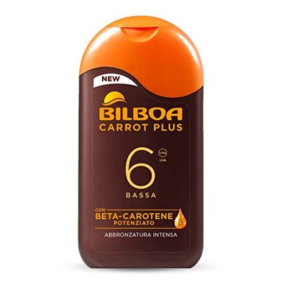 Bilboa Carrot Plus, Latte Solare SPF 6, Abbronzante Corpo, Formula con Betacarotene per una Abbronzatura Intensa e Duratura, Resistente all'Acqua, Dermatologicamente Testato, 200 ml