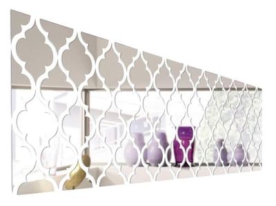 FLEXISTYLE Espejo Decorativo Moroccan Clover, diseño Moderno, decoración, 3 mm de acrílico de Espejo de la UE, salón, Dormitorio, Pasillo, irrompible, Bricolaje Tejidos, Plata