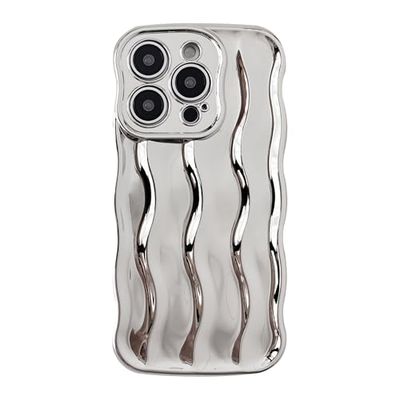Caseative Zacht frame met krullend golfpatroon, compatibel met iPhone-hoesje (zilver, iPhone 14 Pro)