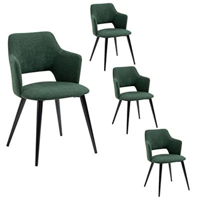 MEUBLE COSY Set van 4 eetkamerstoelen, retro, stoel met armleuningen, gevoerde zitting van stof, metalen poten, voor keuken, woonkamer, slaapkamer, kantoor, gelegeerd staal, groen, 47x47x80cm