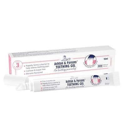 Ashton & Parsons Teething Gel, rapidly forms a barrier, soft brush applicator helps soothe sore gums instantly, lactose-free, sugar-free, anesthetic-free, for 3 Months+ Infants, 10ml