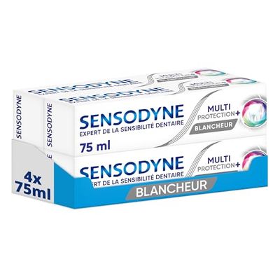 Sensodyne - Dentifrice Multiprotection Blancheur, Contient du Fluorure Pour Proteger les Dents Sensibles avec Action Blancheur, Aide à Soulager La Sensibilité Dentaire- lot de 4x75ml