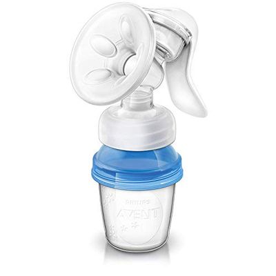 Philips Avent Handmatige Borstpomp - Handkolf met 3 bewaarbekers - Gemakkelijk voor onderweg - Kolf met zacht massagekussen - Bevat 3 bewaarbekers - SCF330/13