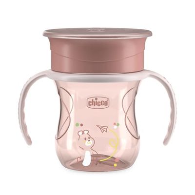Chicco Perfect Cup Premier Children's Cup 200 ml, 1 Cup 12+ Months Baby Bottle for Learning to Drink, with 360° Silicone Membrane and Removable Handles, BPA-Free, Pink