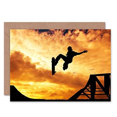 Wee Blue Coo Skateboard Ramp Sunset Photo Birthday Art Sealed Greeting Card Plus Envelope Blank inside