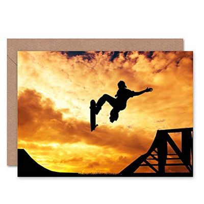 Wee Blue Coo Skateboard Ramp Sunset Photo Birthday Art Sealed Greeting Card Plus Envelope Blank inside Le coucher du soleil Photographier