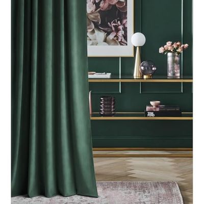 room99 Rideau en Velours avec œillets argentés Charmy 140 x 260 Largeur x Hauteur, Décoration de fenêtre, Rideau Thermique Isolant Anti Froid et Chaleur pour Salon Vert Bouteille, 1 pièce
