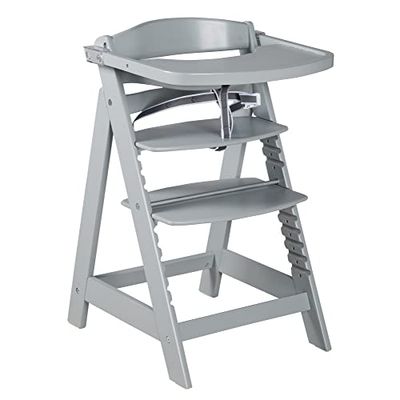 roba Cadeira evolutiva de madeira Sit Up Click et Fun bandeja destacável - altura ajustável - cadeira para bebés 6 meses - suporta 70 kg - Topo / cinzento