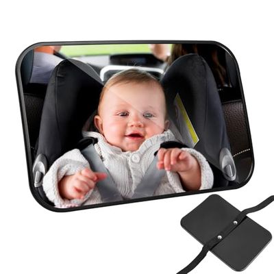 AiQInu Car Mirror for the Back Seat, Large, Shatterproof Rear Seat Mirror, Car Mirror, Swivelling for Child Seat and Baby Car Seat - Black
