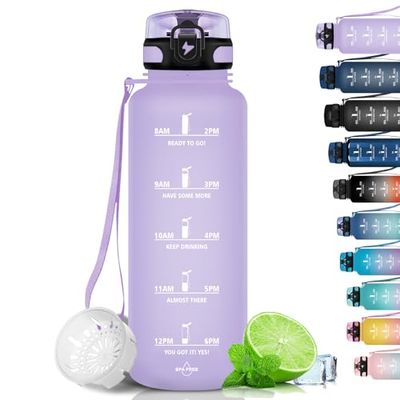 Grsta Borraccia 1,5 Litri, Borraccia Sportiva, A Prova Di Perdite, Borraccia Palestra, senza BPA con Indicatore del Tempo Motivazionale, per Palestra, Bicicletta, Scuola, Ufficio - Viola