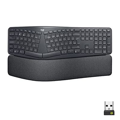 Logitech ERGO K860 Split Wireless Keyboard for Business - Ergonomic Design, Secured Logi Bolt Technology, Bluetooth, Globally Certified, Windows/Mac/Chrome/Linux, QWERTY UK English Layout - Grey