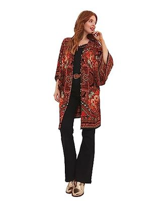 Joe Browns Women's Vintage Floral Print Boho Kimono, Orange, UK 10