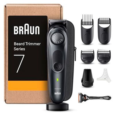 Braun Series 7 Regolabarba Uomo E Rasoio Elettrico Barba Con Lama Barba Problade, 40 Lunghezze, Accessori Da Barbiere, Base Di Ricarica, Custodia, BT7441 Nero Elettrico