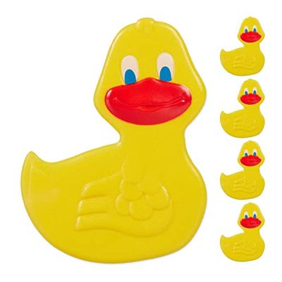Relaxdays Antideslizantes para Baño Diseño Pato, Set de 5, Sopapas, para Bañera y Ducha, Pegatinas Anticaídas, Amarillo, 5 Unidades