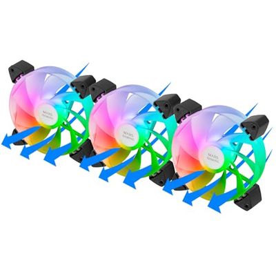 Mars Gaming MF-3AR, 3x 120mm FDB Fan Kit, Inverted Blades, 360° Frameless ARGB Lighting, Full Ring Illumination, PC Fans with Full ARGB Compatibility, Dual Connector, Black